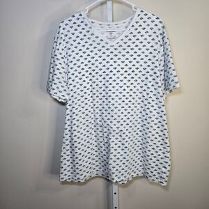Goodfellow & Co Mens XL V Neck T Shirt White Green‎ Geometric Print Standard Fit